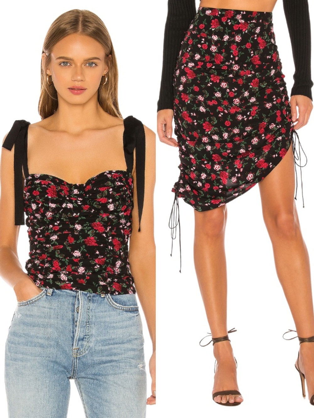 NEW Revolve For Love & Lemons Set Tainted Bustier Top & Molly Skirt Rose Small